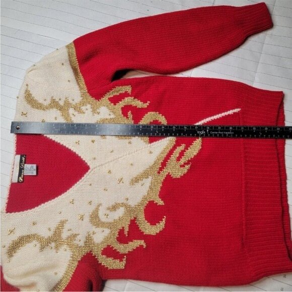 Dana Scott Sweater Womens M Red Gold Beaded Christmas Ugly Angora Wool 80s Vtg - Picture 7 of 8